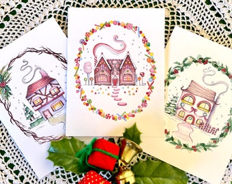 Assorted Holiday Houses Christmas cards - pack of 3