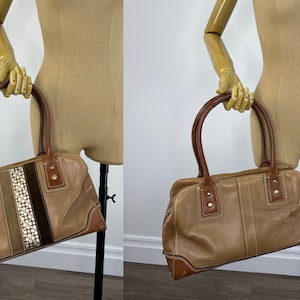 Vintage 2000s Tan and Brown Leather Coach Tote Bag