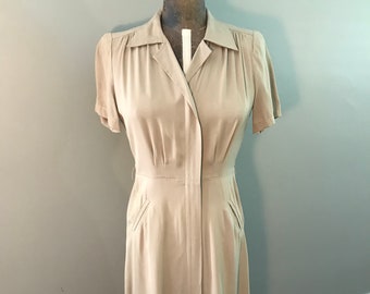 Khaki Wool Gabardine 1940s Dress