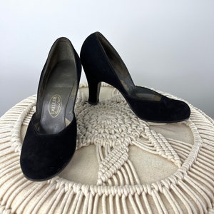 Escarpins SILVY Tout Cuir Daim Noir - Taille 37.5 - Talon Aiguille 8cm - Vintage 80s - Neufs Sans Boîte