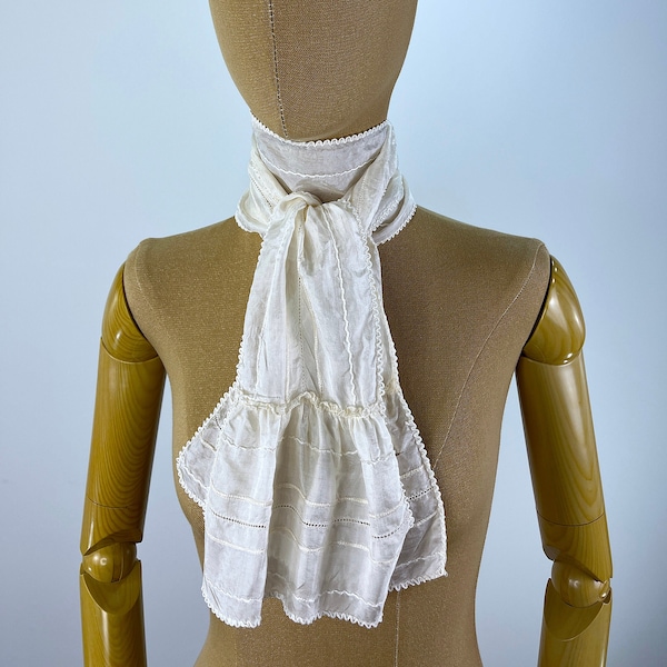 Vintage Off-White Silk Scarf, Off-White Silk Ascot