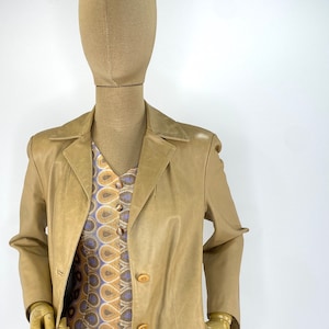 Vintage 1990s Beige Leather Jacket Size 40.  Beige Leather Blazer.  Fully Lined