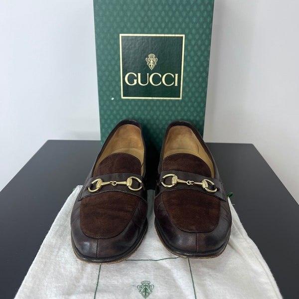 Vintage 1980s Gucci Horsebit Loafer in Brown Leather and Suede, Size 38 (US 7 1/2) With Original Gucci Box and Dust Bag