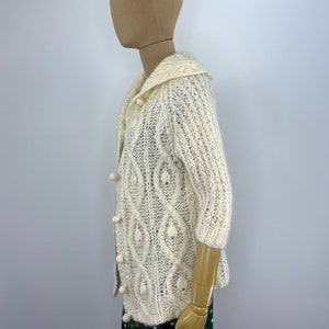 Vintage 1960s/1970s Fuzzy Ivory Hand Knit Cardigan by Montgomery Ward, Cable Knit Cardigan image 8