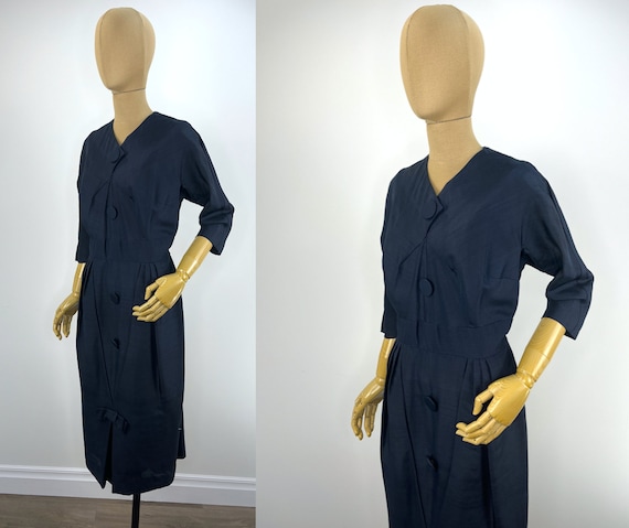 Vintage Late 1950s/Early 1960s Deep Navy Blue Sil… - image 2