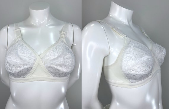 Vintage 1960s White Lace 2 Part Cup Bra Size 38C by Playtex, Style 0120 