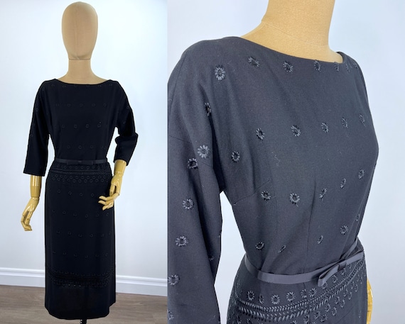 Vintage Late 1950s/ Early 1960s Black Wool Drop W… - image 1