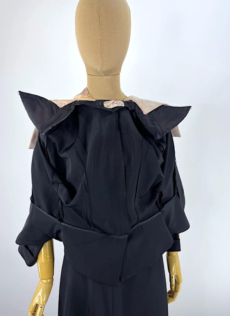 Vintage Evening Suit 1940s Black Faille Jacket Beaded Collar Outfit 1950s Formal Wear 1950s Nipped Waist Retro Cocktail Attire Two Piece image 16