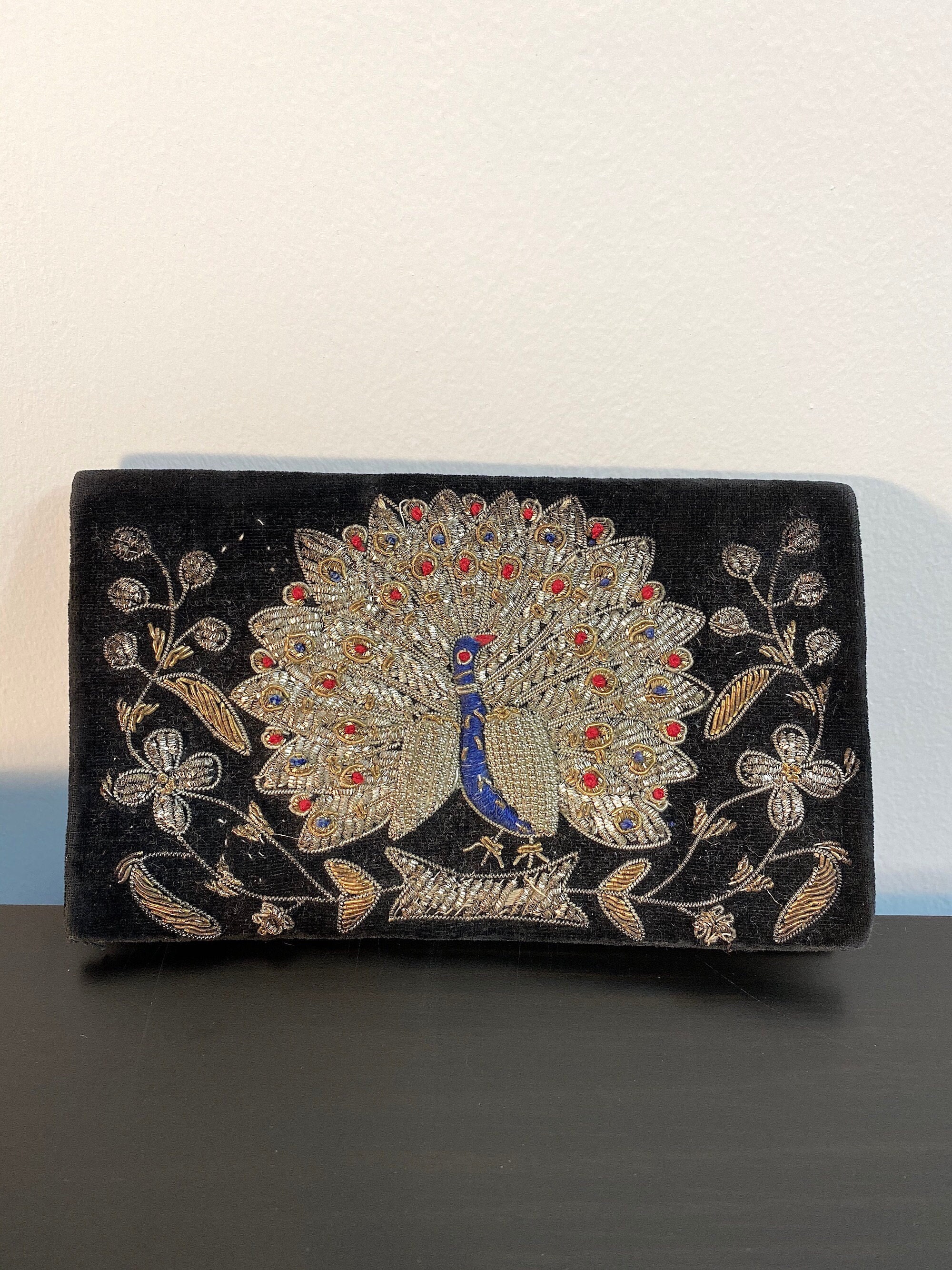 Beaded Purse from Japan with Peacock Motif (Vintage 1950's-1960's) Fits Most Cell Phones