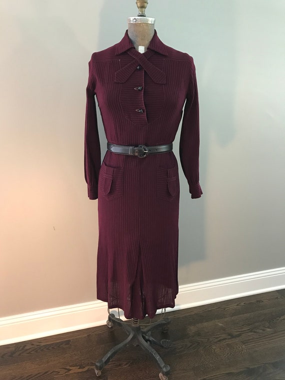 Late 1930s stripe wool voile dress