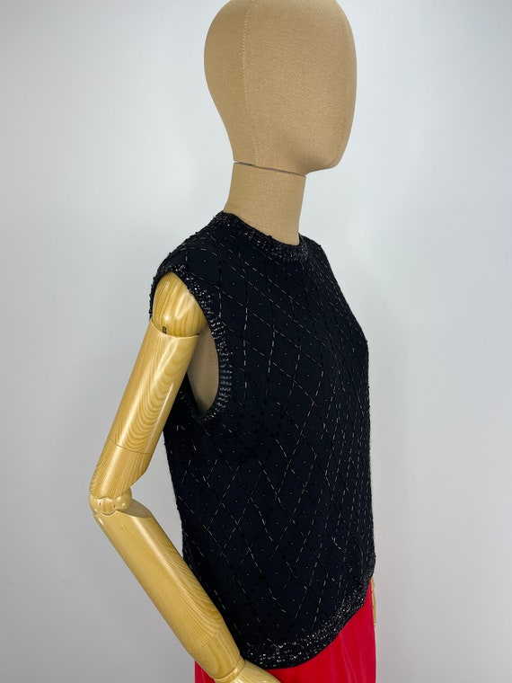 Vintage 1950s Black Wool Shell with Hand Beaded a… - image 4