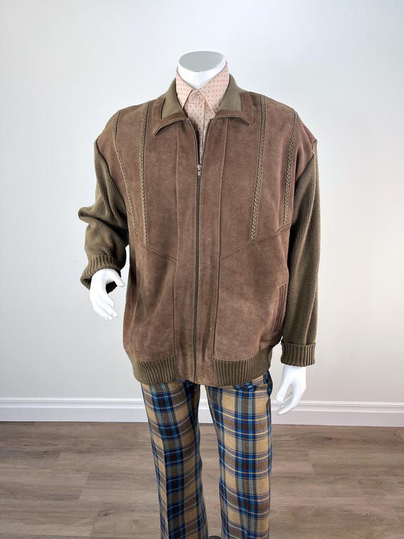 Vintage Late 1970s/early 1980s Men's Brown Suede and Knit Sweater