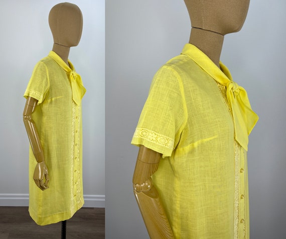 Vintage 1960s Canary Yellow Shift Dress with Croc… - image 2