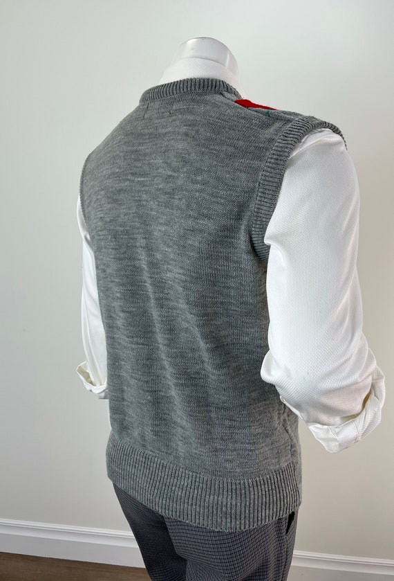 Vintage 1980s Men's Argyle Sweater Vest In Grey, … - image 8