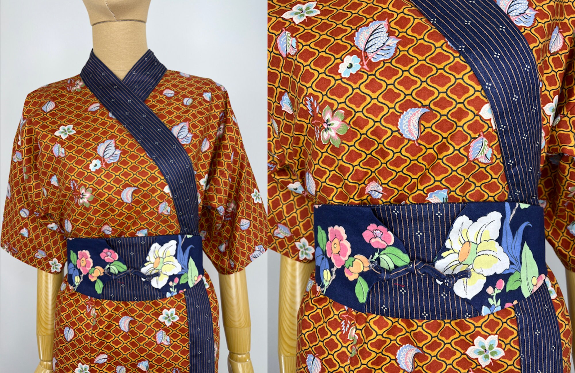 Vintage Japanese Wrap Style Robe With Sash/obi. Vintage Banana Belt ...