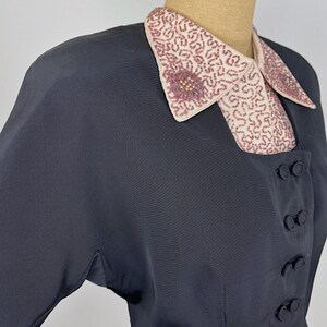 Vintage Evening Suit 1940s Black Faille Jacket Beaded Collar Outfit 1950s Formal Wear 1950s Nipped Waist Retro Cocktail Attire Two Piece image 6