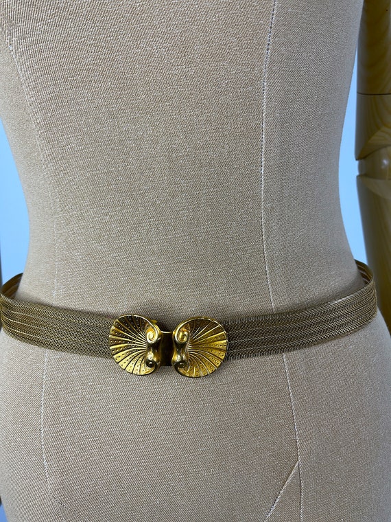 Vintage Gold Tone Flexible Metal Belt with Gold T… - image 2