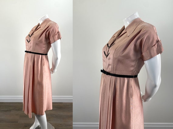 Vintage 1950s Pink Faille Cocktail Dress with Rhi… - image 2