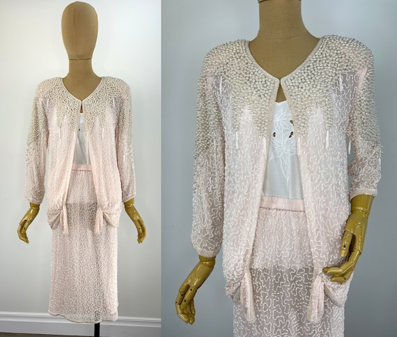 Vintage 1980s Blush Pink Skirt and Jacket Set with He… - Gem