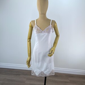 Vintage 1960s White Nylon Gaymode Full Slip with Lace Neckline and Hem, Size 32 Petite
