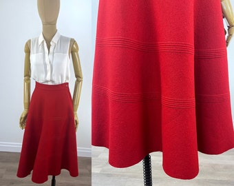 Vintage 1950s Red Felt Poodle Skirt (without a Poodle) with Decorative Stitching.  Handmade Fire Engine Red Sock Hop Skirt