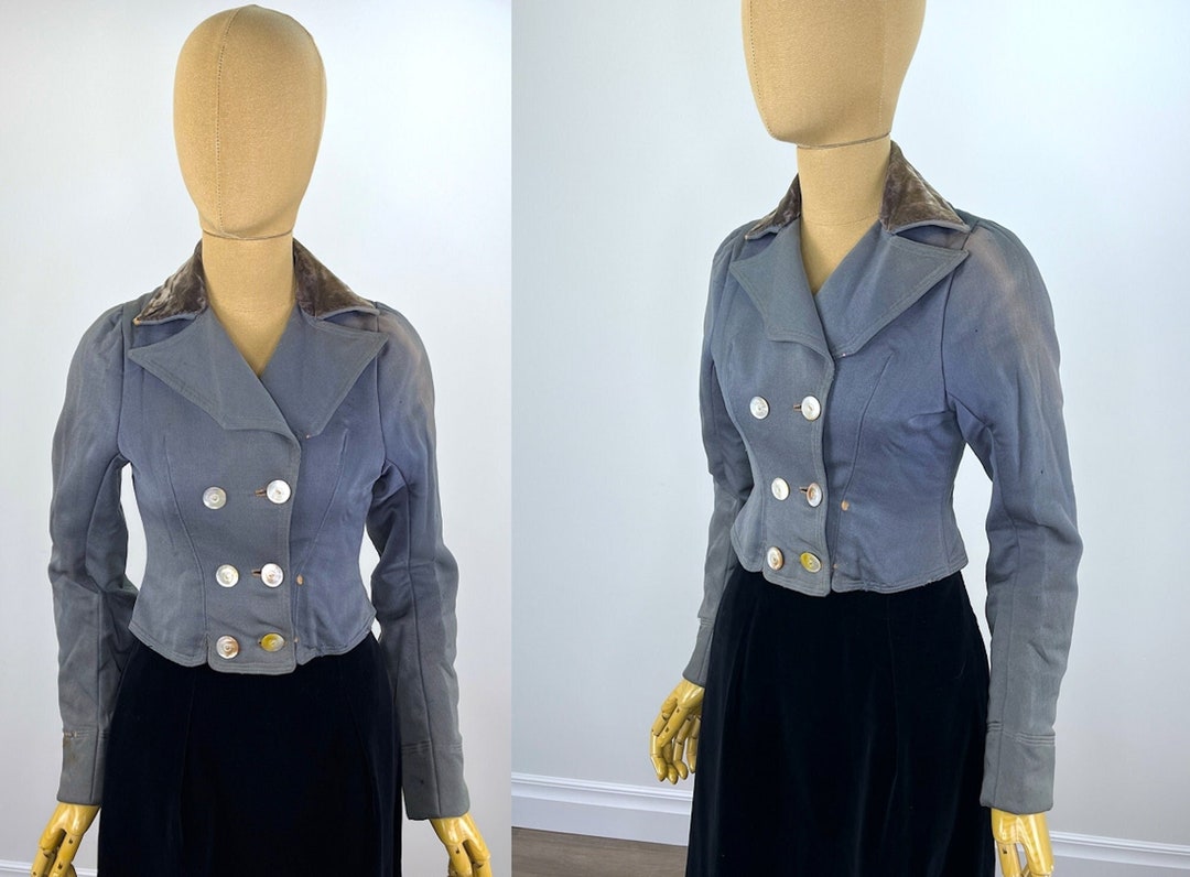 Victorian Ladies Riding Jacket Vintage Victorian Slate Grey Double Breasted Jacket With Velvet Collar ...