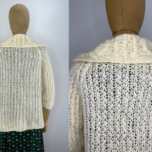 Vintage 1960s/1970s Fuzzy Ivory Hand Knit Cardigan by Montgomery Ward, Cable Knit Cardigan image 4