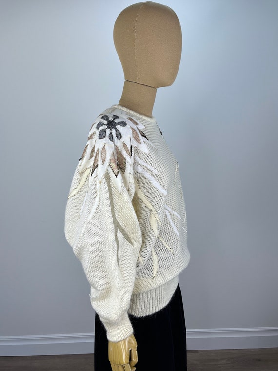 Vintage 1980s Embellished Oversized Ivory Sweater… - image 5