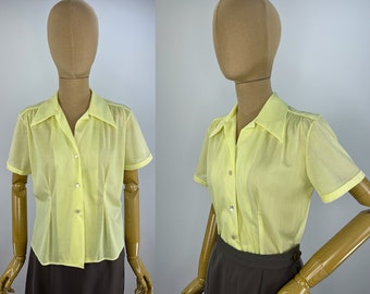 Vintage 1950s Canary Yellow Nylon Self-Stripe Blouse by Glenwear