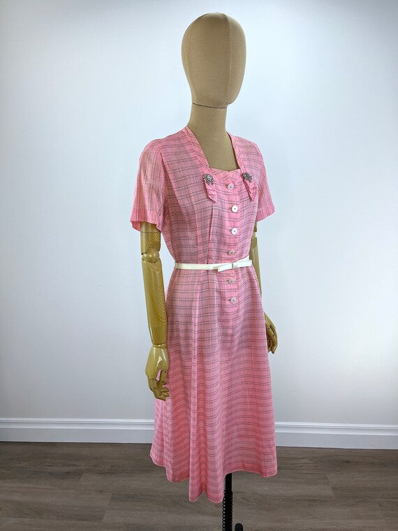 Vintage 1950s Pale Pink Striped Sheer Shirtwaist … - image 2