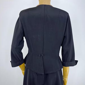 Vintage Evening Suit 1940s Black Faille Jacket Beaded Collar Outfit 1950s Formal Wear 1950s Nipped Waist Retro Cocktail Attire Two Piece image 8