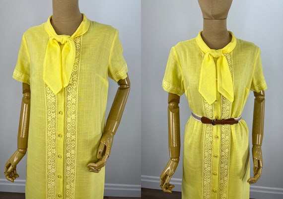 Vintage 1960s Canary Yellow Shift Dress with Croc… - image 5