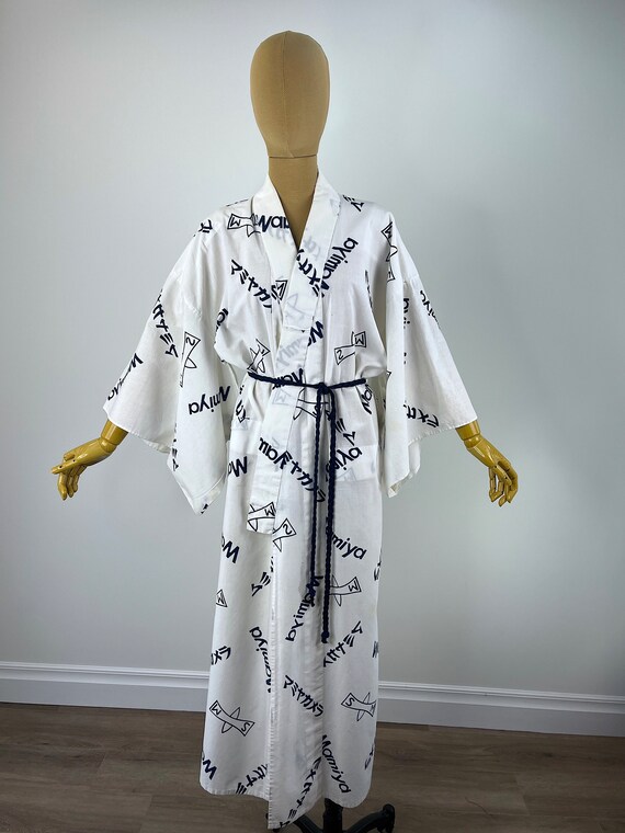 Vintage Yukata/Summer Unisex Kimono in White Cott… - image 2