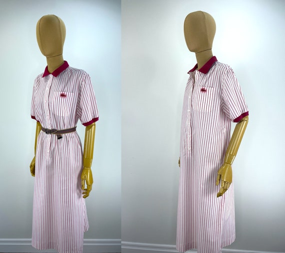 Vintage 1990s White with Raspberry Stripe Izod Dr… - image 2