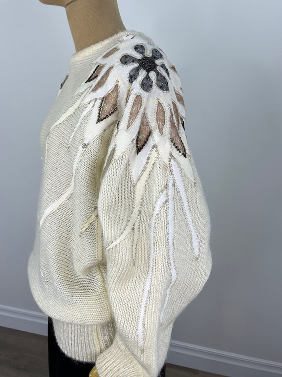 Vintage 1980s Embellished Oversized Ivory Sweater… - image 4