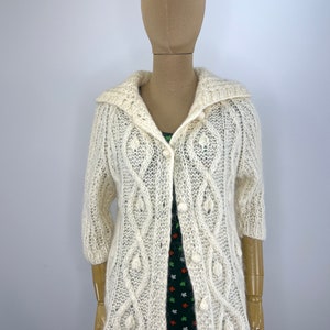 Vintage 1960s/1970s Fuzzy Ivory Hand Knit Cardigan by Montgomery Ward, Cable Knit Cardigan image 3