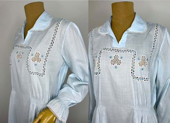 Vintage Pale Blue Cotton Nightgown with Crocheted… - image 6