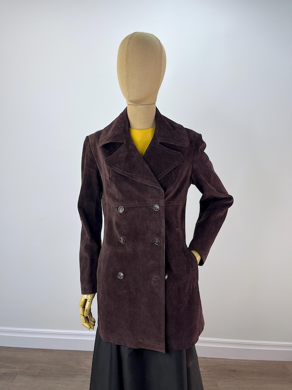 Vintage 1970s Brown Suede Double Breasted Coat by McDouglas Made Expressly for Bloomingdale's Men's Store, Made in France