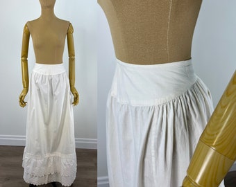 Vintage Victorian White Cotton Bustle Petticoat with Pintucks and Lace at Hem.  Victorian Undergarments