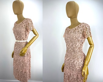 Vintage 1960s Blush Lace Tiered Cocktail Dress.  Vintage Original Lilli Diamond