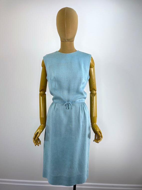 Vintage 1960s Sky Blue Linen Wiggle Dress By Peck & Peck Fifth Avenue. 1960s Linen Pencil Skirt Dress