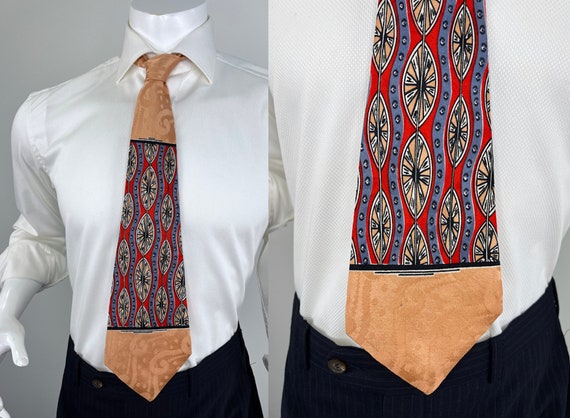 Vintage 1930s/1940s Peach Silk Jacquard Tie. Vert… - image 1