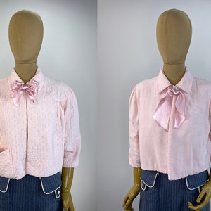 Vintage Mid-Century Reversible Pale Pink Bed Jacket.  One Side is Quilted with a Pocket