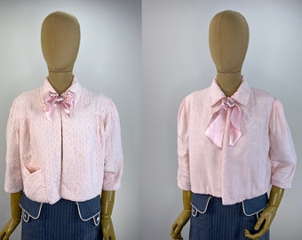 Vintage Mid-Century Reversible Pale Pink Bed Jacket.  One Side is Quilted with a Pocket