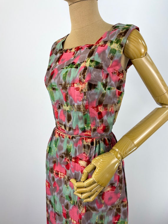 Vintage 1960s Red, Pink, Green and Chocolate Floc… - image 7