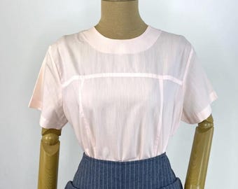 1960s Pink Blouse Short Sleeve Buttons Up Back Vintage 1950s Sip 'n Shore Size 36 Blush Blouse