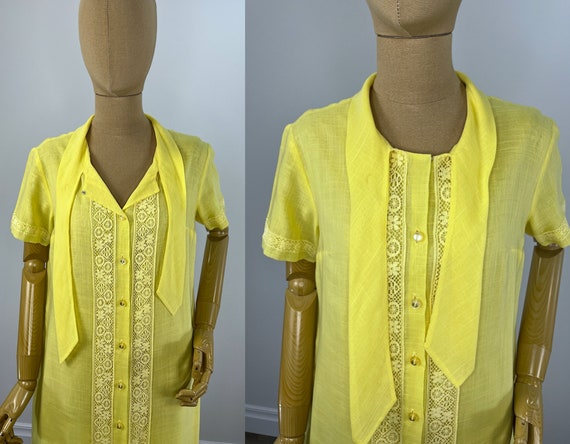 Vintage 1960s Canary Yellow Shift Dress with Croc… - image 8