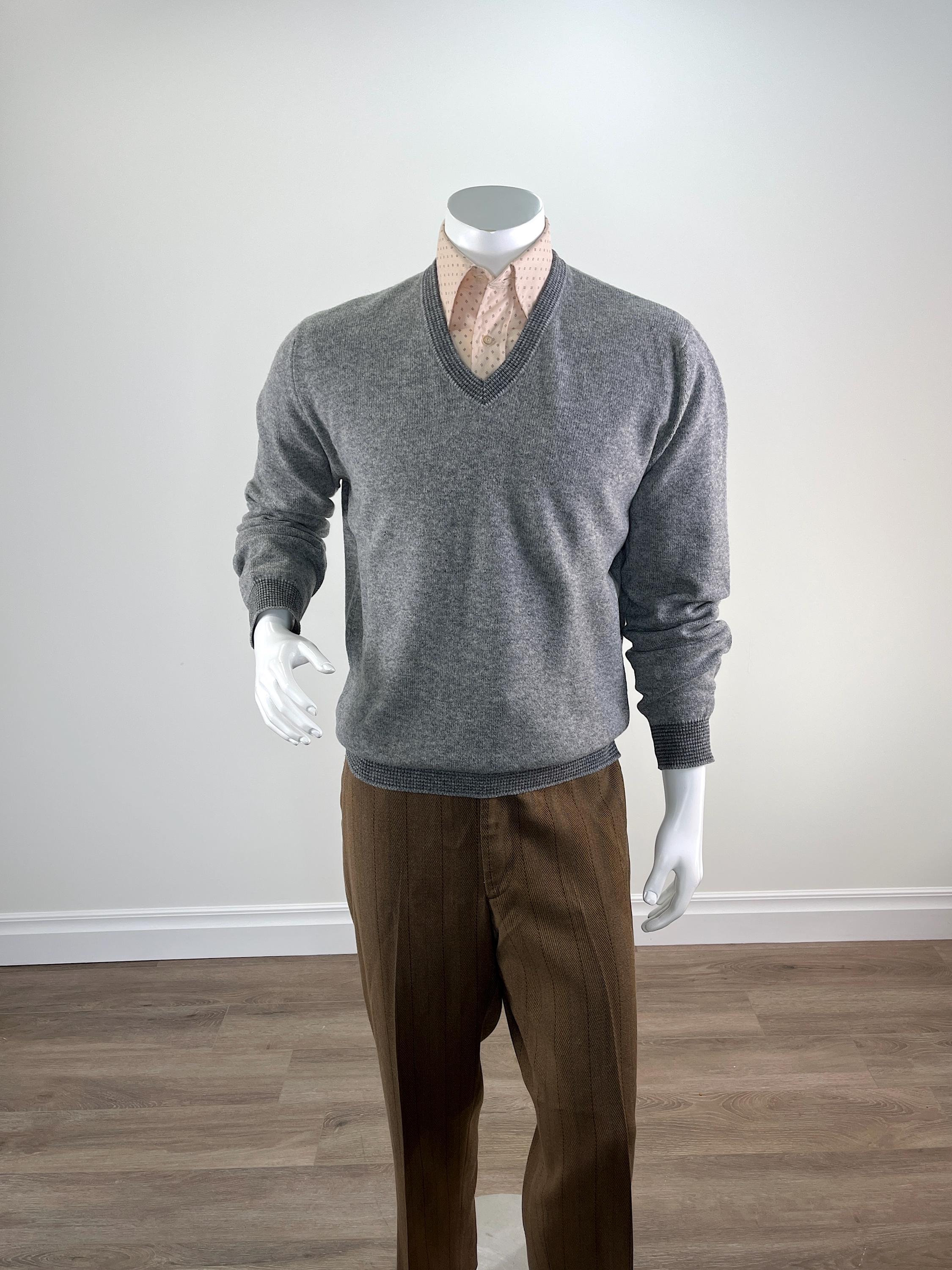 Vintage 1960s Men's Grey Wool V-neck Pullover Sweater by Pringle