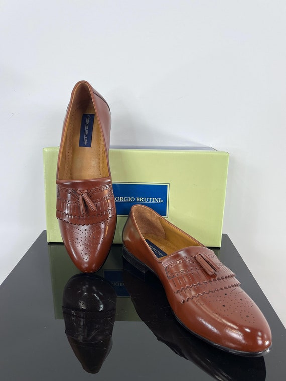 tassel Loafer 90s イタリア製 本革 Vintage Men's Brown Leather Tassel Loafers by Giorgio Brutini Size