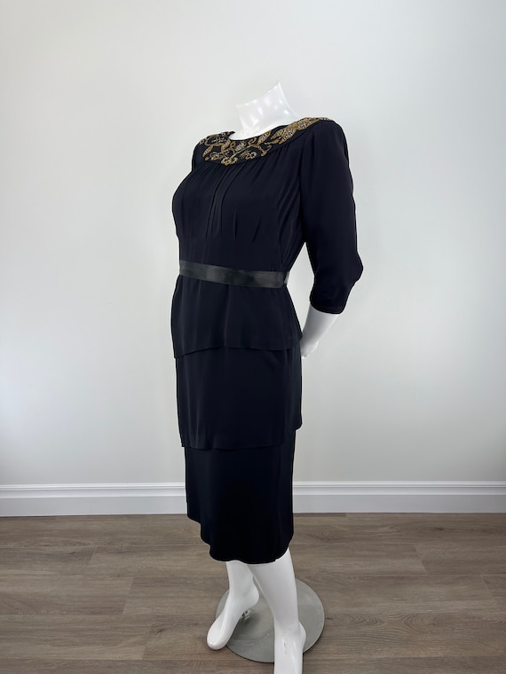 sachin and babi light blue dress Vintage 1940s Black Tiered Cocktail Dress With Gold Beaded Neckline. Great  Vintage Size!